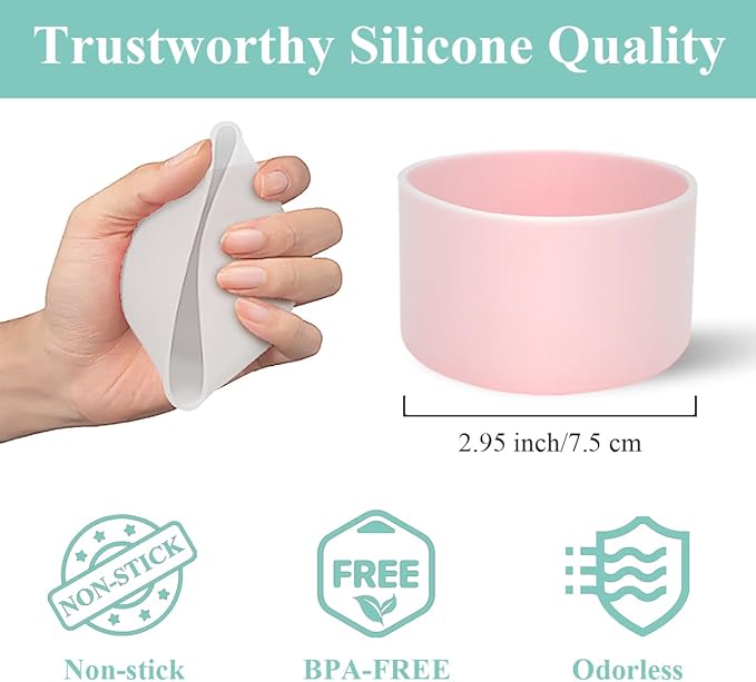 2 PCS Silicone Protective Boot for Yeti Rambler 20oz/25oz/30oz/35oz Tumbler, Anti-Slip Protective Silicone Water Bottle Bottom Boot Sleeve Cover for Yeti Tumbler [Pink+Transparent]