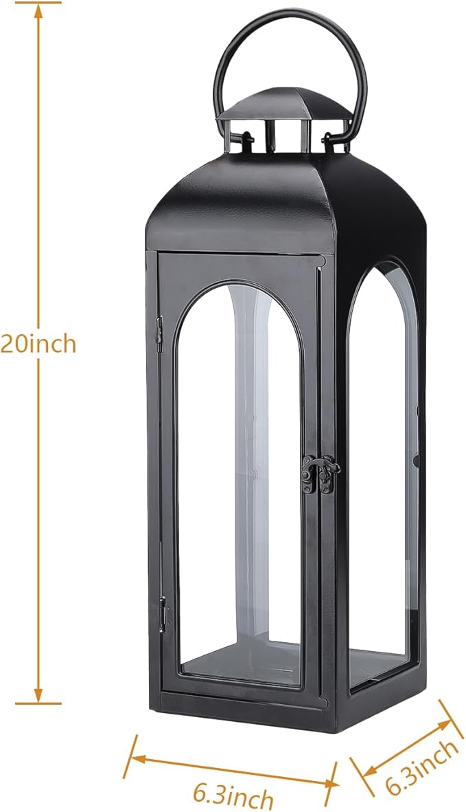 Bdor 20-Inch Metal and Tempered Glass Candle Lantern - Premium Outdoor Lantern, Decorative Lanterns with Handcrafted Design for Patio, Garden & Indoor Decor