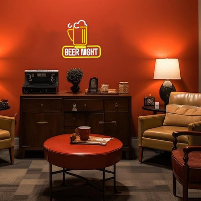 Beer Night Neon Sign for Man Cave Bar Decor Yellow White Beer Neon Light Bar Neon Sign Wall Art for Bedroom Beer Pub Man Cave Restaurant Party Decor