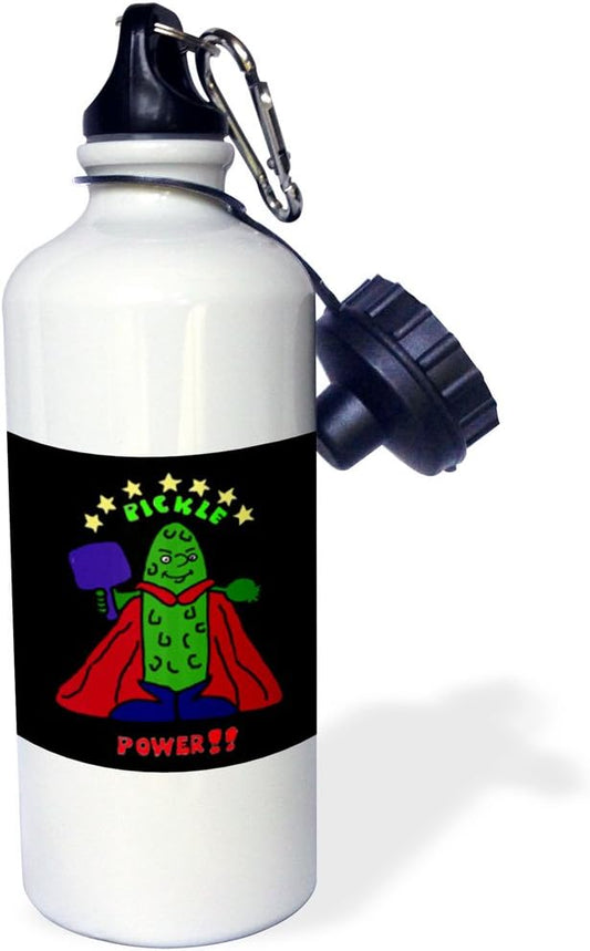 3dRose Funny Pickleball Super Hero Cartoon Pickle Sports Water Bottle, 21 oz, Multicolor