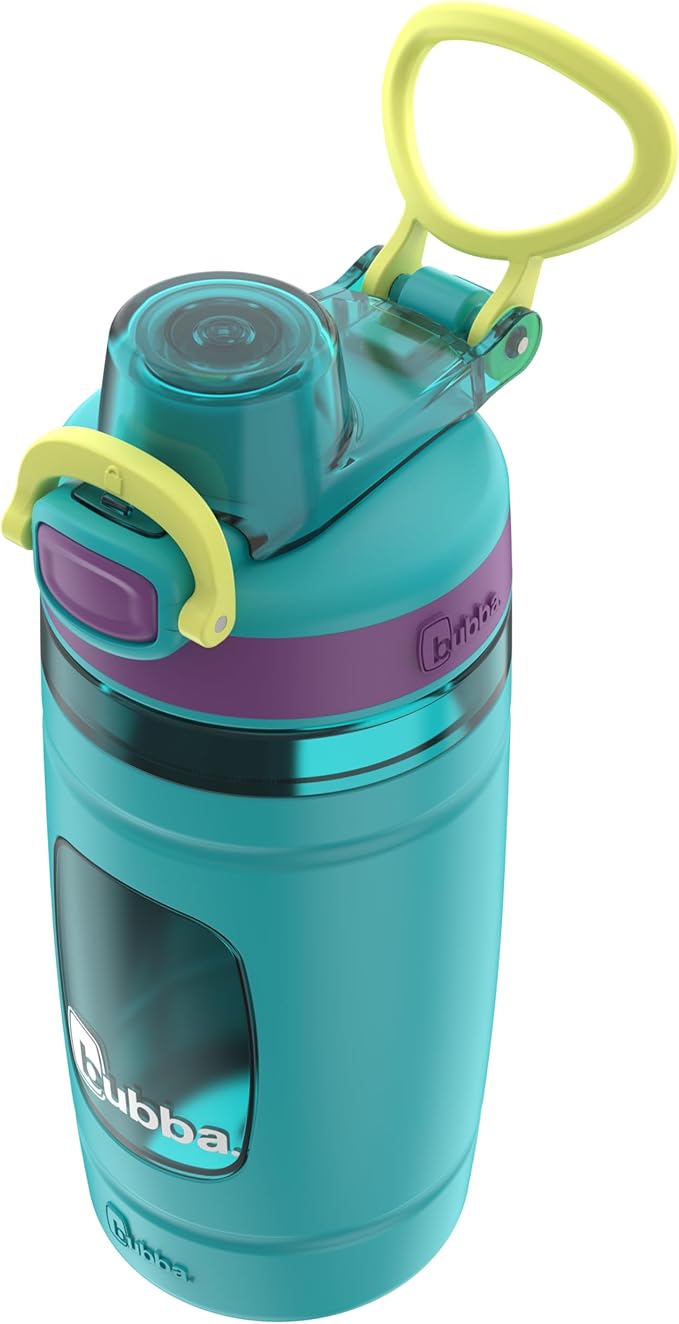 Bubba Kids Flo Silicone Sleeve and Wide Mouth, 16oz, 2-Pack Water Bottle, Medium, Scuba; Grape