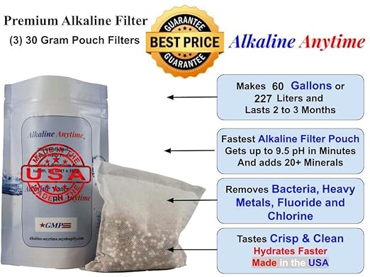 Alkaline Water Filter Pitcher with Infuser, Glass Pitcher with Lid 1.5L | 9.5 pH Alkaline Filters | Tea Pitcher | Borosilicate Glass | Infuser Pitcher (3 Pack Box (30g Filters))