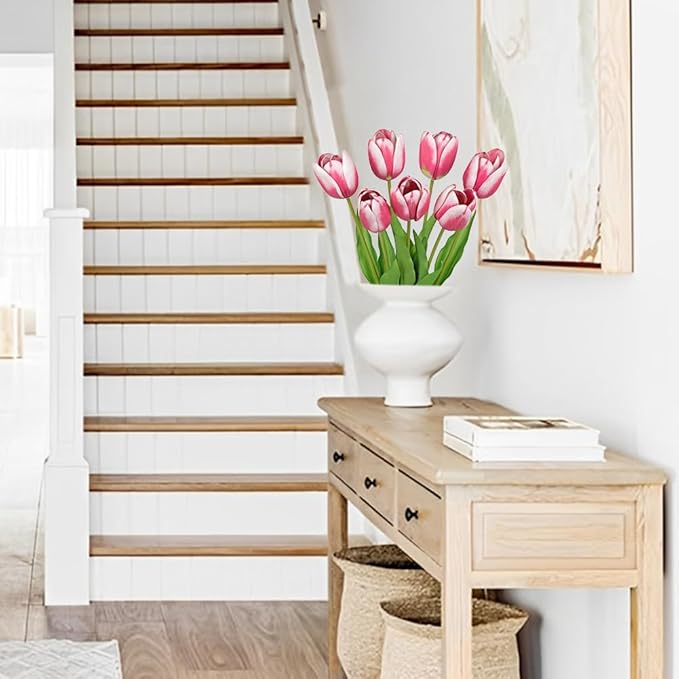 Artificial Tulips Flowers – 24" Long Stem Faux Tulips, 7PCS Real Touch Fake Red Tulip for Vase, Farmhouse, Kitchen, Spring & Wedding Home Decor