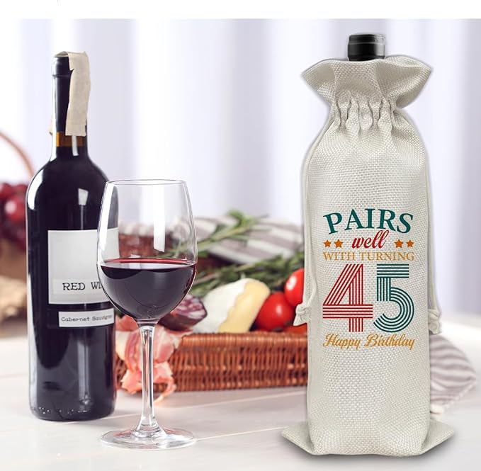 45th Birthday Gifts Wine Bag Congratulations Gifts for Women Men Parents Mom Dad Anniversary Favors 1979 with Time Information Wine Gift Bag