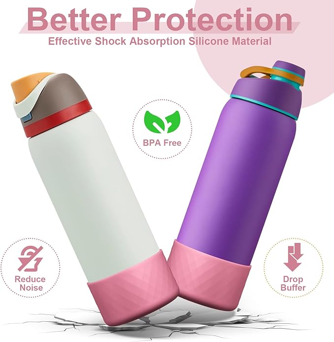 2PCS Silicone Water Bottle Boot for Owala 24oz 32oz 40oz, Anti-Slip Protective Sleeve Bottom Bumper Protector for FreeSip, Twist, and Flip Stainless Steel Water Bottles