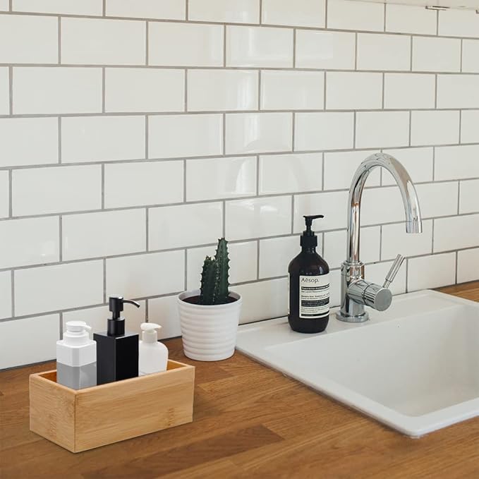 Bamboo Drawer Organizer - Kitchen Utensil Organizer Silverware Tray Cutlery Holder，Office Desk Supplies and Accessories (8.9x5.9x2.6 inch)