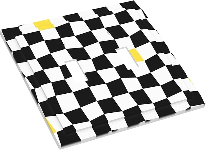 Black and White Distorted Squares Double Toggle Light Switch Covers 2 Gang Wall Plate Dual Decorative Switchplate Electrical Faceplate for Bathroom Country Kitchen Bedroom Decor, 4.9" x 5"