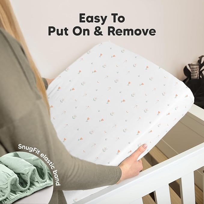 2-Pack Organic Crib Sheets for Boys, Girls - Jersey Fitted Crib Sheet, Baby Crib Sheets Neutral, Crib Mattress Sheet, Cotton Crib Sheets, Breathable Crib Sheet, Baby Mattress Sheets (Wildflowers)