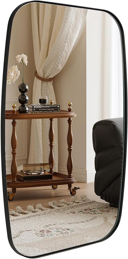 ANDY STAR Black Mirror for Bathroom, 28x36 Inch Stainless Steel Metal Frame Oblong Bathroom Mirror for Vanity, 1’’ Deep Wall Mounted Vertically/Horizontal