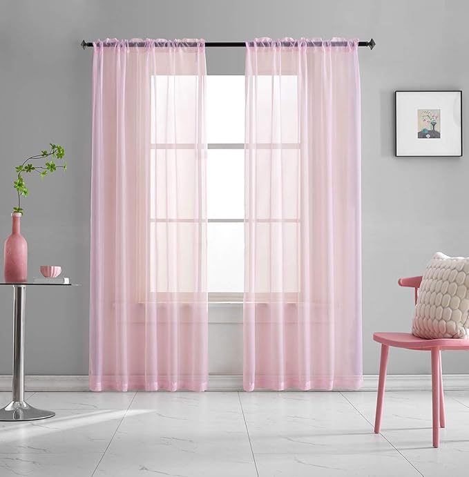 Baby Pink Sheer Curtains 95 Inches Long 2 Panels for Girls Room/Infant Room/Bedroom/Living Room/Cute Decoration Translucent Kawaii Window Treatment Rod Pocket Pink Curtains 52x95