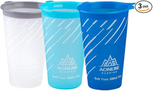 AONIJIE 2 Pcs Sports Collapsible Water Bottle BPA Free + 2 Pcs Replacement Straws Lid - TPU Soft Drink Water Kettle Foldable Flask for Hiking Bicycling Running Climbing (3 PCS 200ml Water Cup)