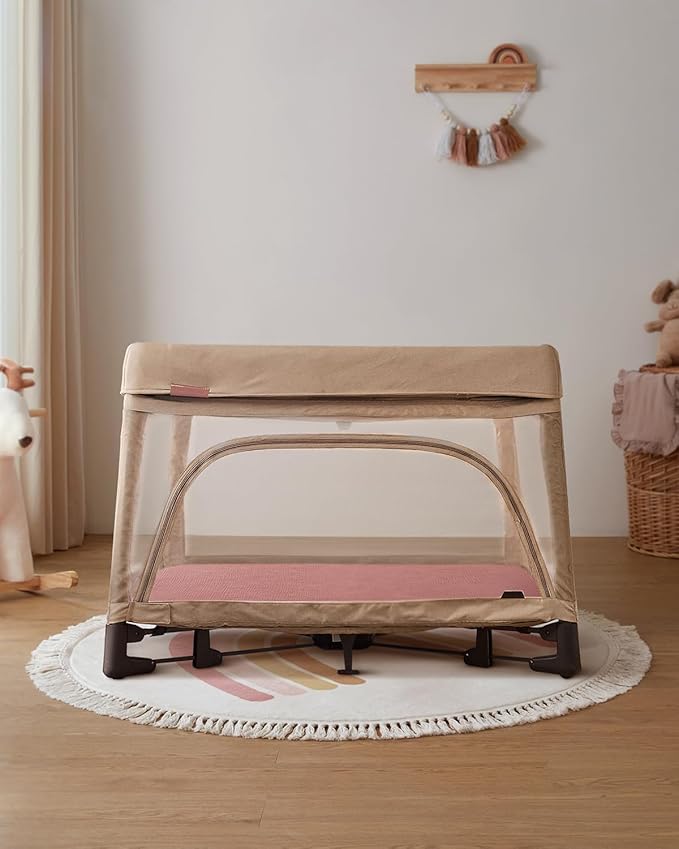 Blissful Diary Muslin Mini Crib Sheets, Pack and Play Mattress Sheets Fitted for Pack N Play, Soft Cotton for Boys Girls, 2 Pack(Dusty Pink&Rainbow)