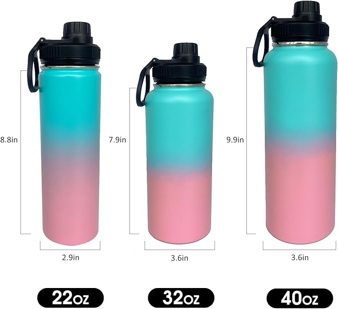 4pack 40 oz Insulated Water Bottle With Straw, Stainless Steel Sports Water Cup Flask with 2 Lids, Wide Mouth Travel Thermal Mug,Pink gradient