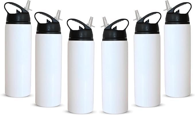 Aluminum 20oz White Sublimation Lightweight Water Bottle Blank, with Foldable Straw Lid and Handle, High-Grade Coating, Personalized Reinforced Packaging (6 Pack)