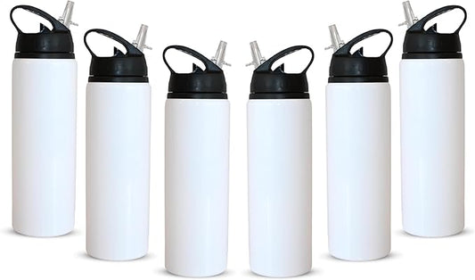 Aluminum 20oz White Sublimation Lightweight Water Bottle Blank, with Foldable Straw Lid and Handle, High-Grade Coating, Personalized Reinforced Packaging (6 Pack)