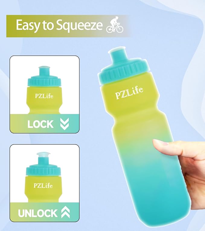 Bike Squeeze Water Bottle,24 Cycling Water Bottle w/Pull Top Lid, Leakproof, BPA Free, Easy Squeeze Sports Water Bottle for Bicycle, Running, Hiking,Gym