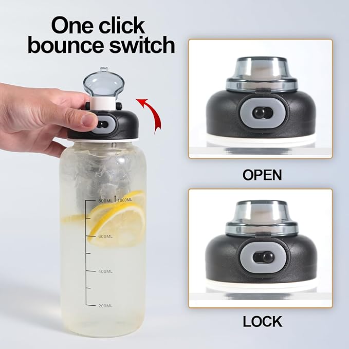 Borosilicate Glass drinking bottles,With Capacity Marker Water Bottle, 34oz Capacity, With Leak-Proof Lid, Stainless Steel Tea Strainer, BPA-Free For hot or cold drinks, coffee, tea and water