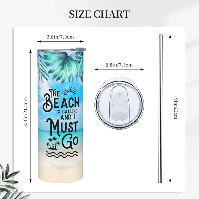 Beach Tumbler Summer Tumbler Vacation Travel Mug Travel Cup Vacation Tumbler Gifts The Beach Is Calling Me Trip Cup Beach Cup Cruise Tumbler Funny Insulated Tumbler With Straw 20oz Stainless Gifts