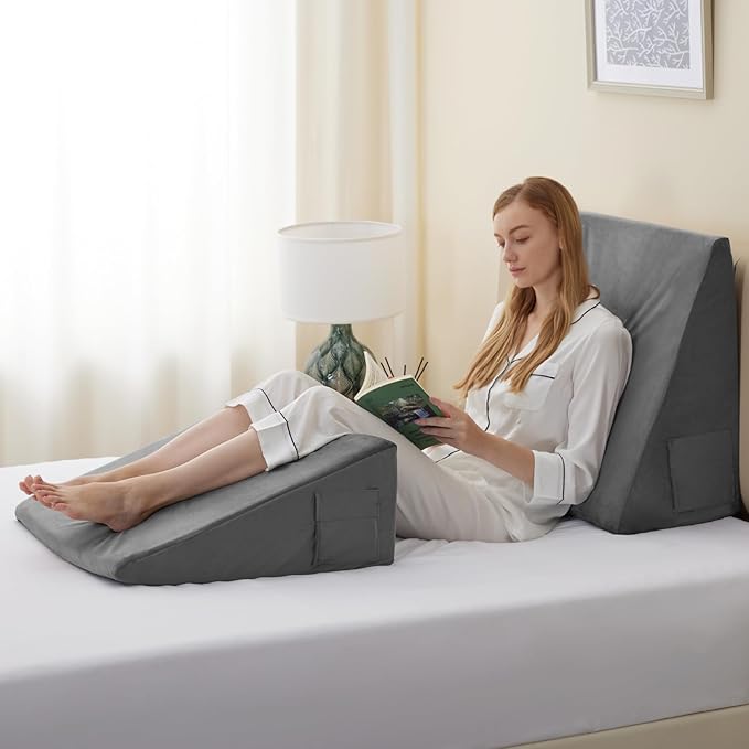 Bed Wedge Pillow for Sleeping, 10 Inch Memory Foam Wedge Pillow Post Surgery, Triangle Pillow Wedge, Elevated Support Pillows for Sleeping, Acid Reflux & Snoring - Removable Washable Cover