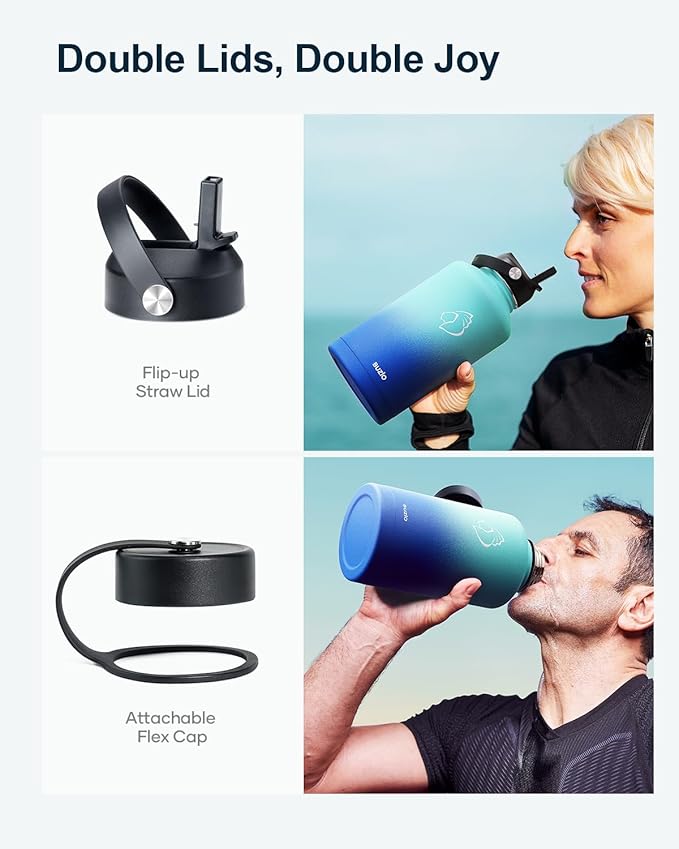 BUZIO Vacuum Insulated Stainless Steel Water Bottle 64oz (Cold for 48 Hrs/Hot for 24 Hrs) BPA Free Double Wall Travel Mug/Flask for Outdoor Sports Hiking, Cycling, Cam,Camping, Running, Pacific Dream