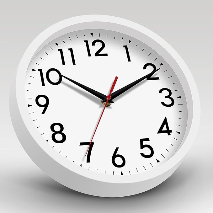 12 Inch Wall Clock Battery Operated Silent Non Ticking Analog Modern Decorative for Office Kitchen Outdoor Living Room Classroom Bedroom Bathroom School(White)