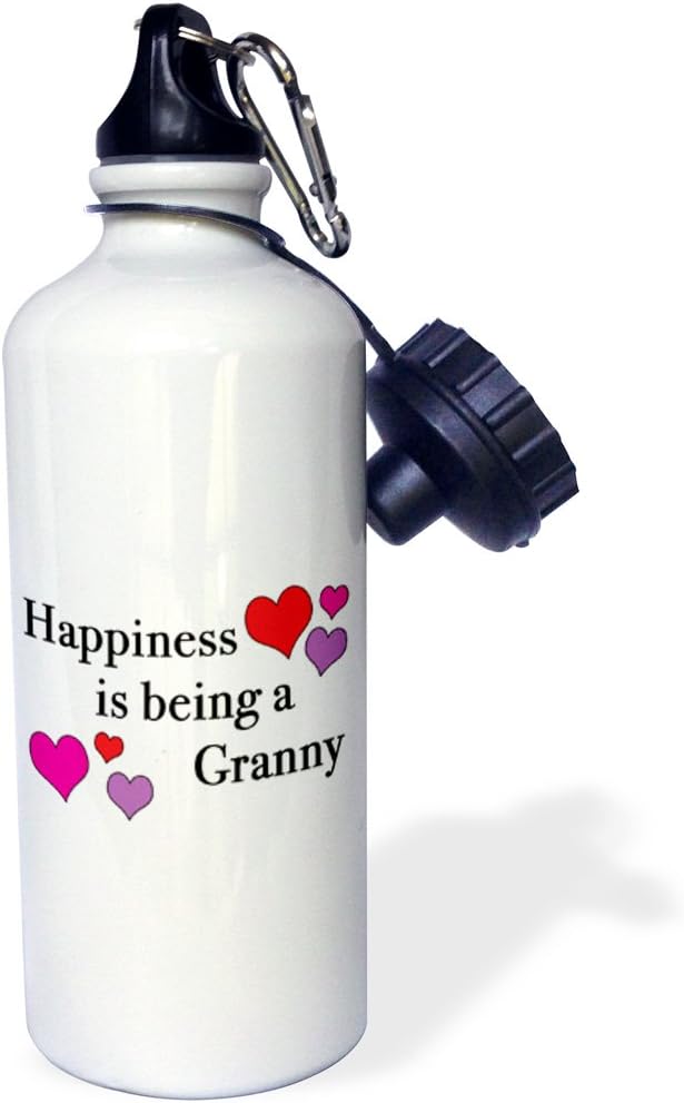 3dRose "Happiness Is Being A Granny" Sports Water Bottle, 21 oz, White