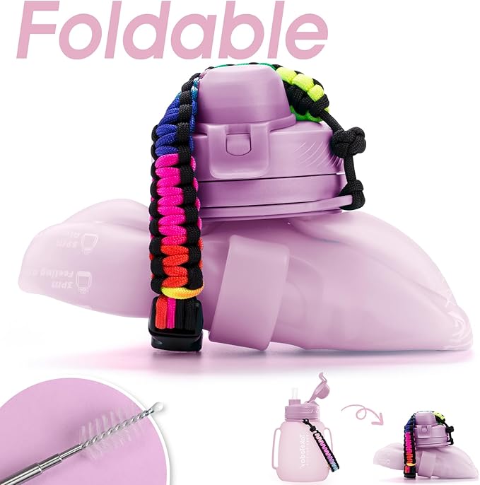 40 OZ Motivational Water Bottle with Straw and Paracord Handle 1.2L Silicone Sports Water Bottle with Time Marker(Purple)