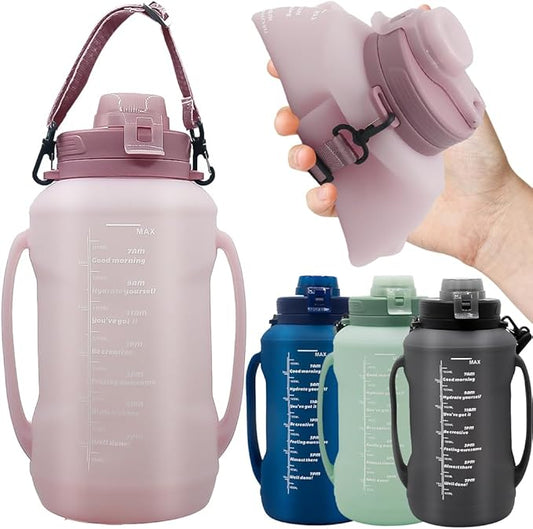 64oz Foldable Silicone Water Cups with Straw, BPA Free, for Outdoor Sports Water Bottle (Pink)