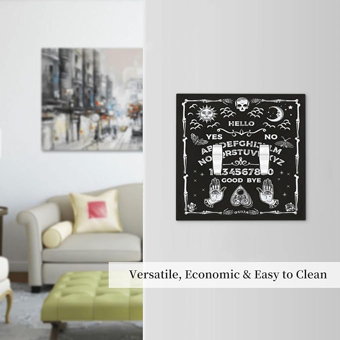 Black Witchy Skeleton Skull Gothic Sun Moon Double Toggle Novelty Light Switch Covers Decorative Unique 2 Gang Wall Plate Dual Electrical Faceplate Switchplate for Bathroom Living Room Decor