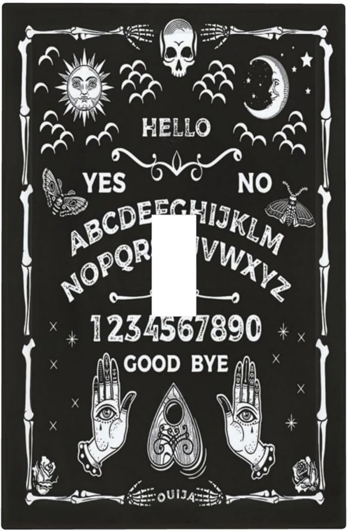 Black Witchy Skeleton Skull Gothic Sun Moon 1 Gang Novelty Light Switch Covers Decorative Unique Single Toggle Wall Plate Switchcover Electrical Switchplate for Bathroom Bedroom Decor