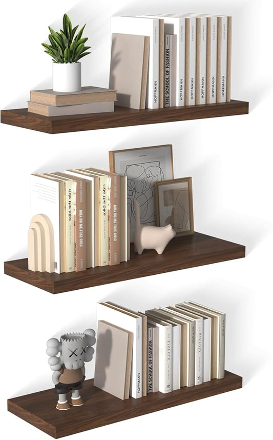 12 Inch Deep Floating Shelves for Wall 3 Pack Floating Shelves Large Storage Space Wall Mount Shelf for Living Room Kitchen Bathroom 30" W x 12" D x 1.2" H Rustic Brown