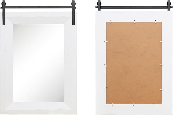 ALBAD Farmhouse Wood Framed Wall Mirror, Natural Wood and Framed Wall Mounted Bathroom Vanity Mirror for Farmhouse Decor, Vertical or Horizontal Hanging