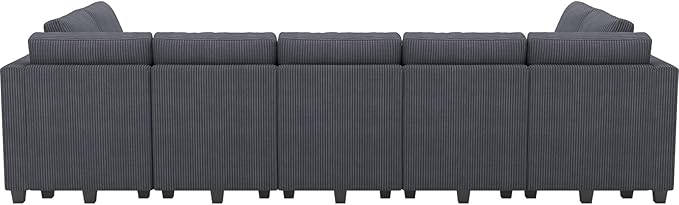 Belffin Large 15 Seat Modular Sectional Sofa with Storage Seat Corduroy Sleeper Sectional Sofa Bed Oversized Convertible Modular Couch for Living Room Dark Grey