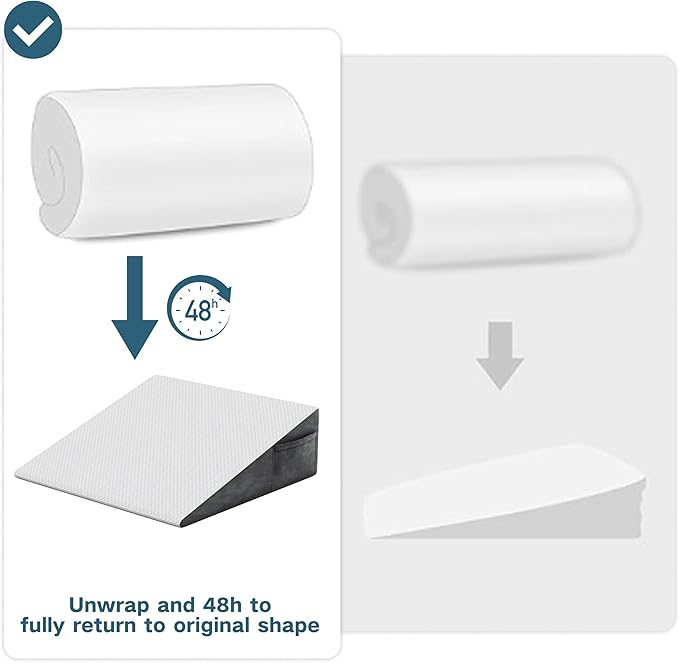 Bed Wedge Pillow for Sleeping, 7.5" Triangle Pillow Wedge for Post Surgery, Memory Foam Wedge Pillows for Seniors/Adults, Sleeping Wedge for Back Pain Relief, Heartburn, Acid Reflux