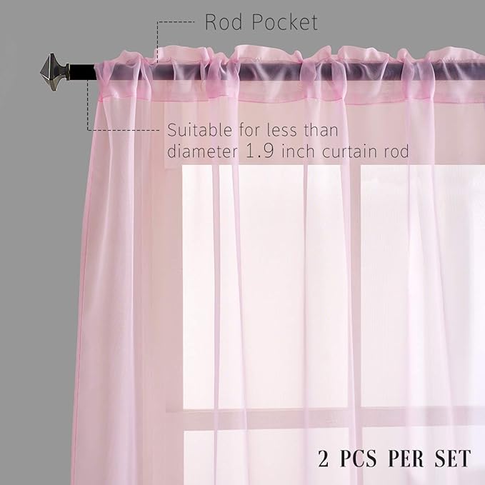 Baby Pink Sheer Pink Voile Curtains Short Translucent Solid Color 45 Inch Length Rod Pocket Baby Pink Sheers 45 Inches Long for Small Windows Bedroom Living Room Kitchen 2 Panels 52x45