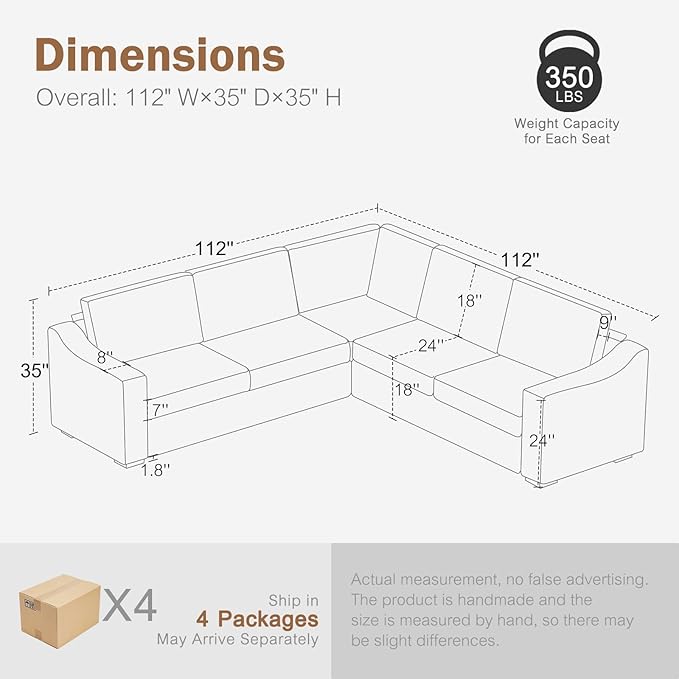 112" L Shaped Sectional Sofa with Detachable Sofa Cover, Reversible Sectional Modular Couch for Living Room, Linen Fabric Corner Couch with 7 Seats, Grey
