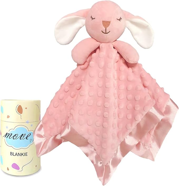 Bunny Security Blanket with Stuffed Animal Snuggle Toy 16" Lovey Soft Lovie Baby Registry Search Baby Girl Birthday Gifts for Infant and Toddler Pink