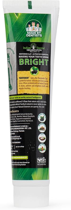 BENTODENT TOOTHPASTE Teeth Whitening Bentonite Clay & Activated Charcoal Toothpaste - Natural Teeth Whitening Toothpaste, No Fluoride & No SLS Vegan, 3.52 oz