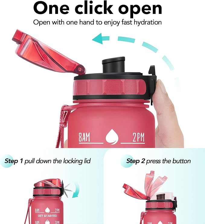 32oz Motivational Water Bottle with Time Marker & Fruit Strainer, Leak-proof BPA Free Non-Toxic Bottle with Carrying Strap, Perfect for Fitness, Gym and Outdoor Sports