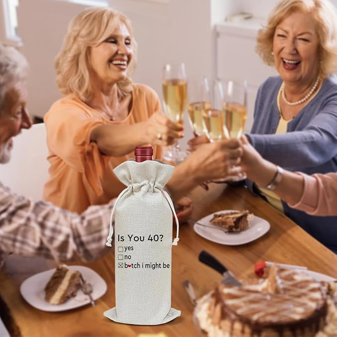 Birthday Wine Bag, Funny Wine Gifts for Women Men, 40th Years Birthday Gifts for Mom Wife Friend Bestie, Party Favor Wine Champagne Gift Bag With Drawstring -04