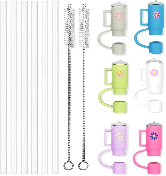 6 PCS Straws with Straw Cover Caps compatible with Stanley Adventure Quencher Tumbler, 12 Inch Straw compatible with Stanley, Straw Tips with Straws compatible with Stanley, come with 2 Brush