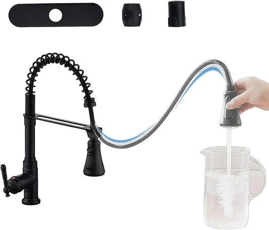 Black Kitchen Faucet with Pull Down Sprayer Stainless Steel Single Handle Pull Out Spring Sink Faucets 1 Hole Or 3 Triple function campers, RVs, laundry rooms, and kitchen countertops or bar counter.
