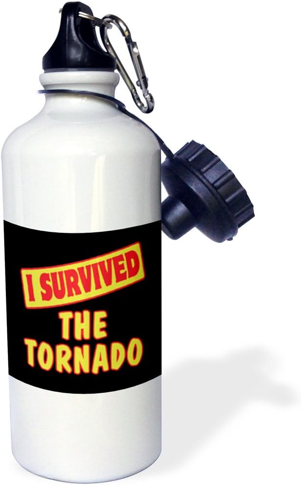 3dRose "I Survived The Tornado Survial Pride And Humor Design" Sports Water Bottle, 21 oz, White