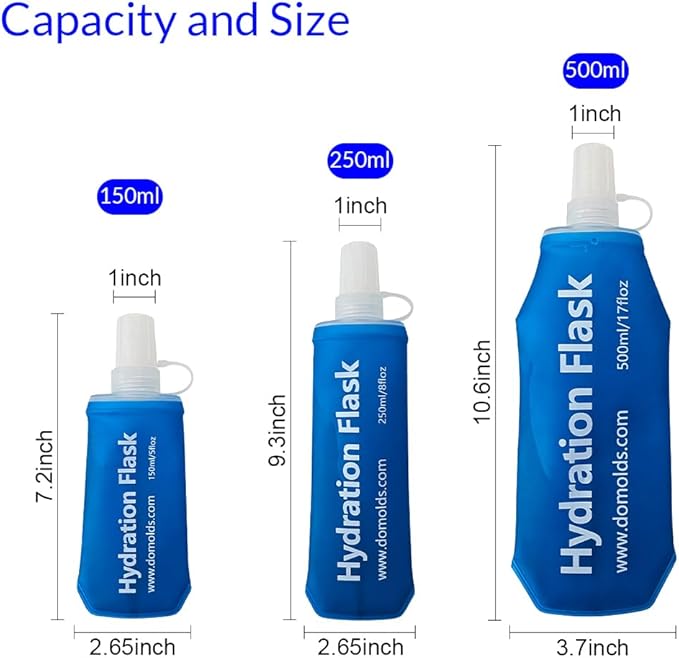 250 ml/8.5 oz Soft Flask, Flexible TPU Soft Water Flask for Running Vest, BPA-Free Hydration Flask for Running, Hiking, Cycling, Climbing-Blue