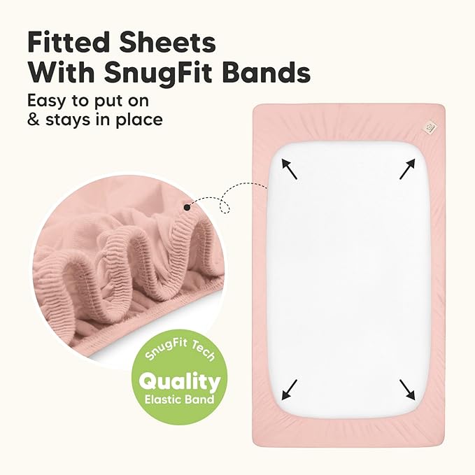 2-Pack Waterproof Crib Sheets for Boys, Girls - Viscose Derived from Bamboo Crib Sheets Neutral, Crib Mattress Protector Sheet, Soft Toddler Bed Sheets, Fitted Baby Crib Sheets Girl, Boy (Rose)