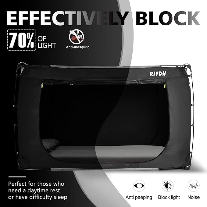 Bed Tent Bed Canopy Bunk Twin Size Tents for Adult and Kids- Portable Dream Tent Indoor Sleeping Tents 70% Blackout with 3 Doors Breathable Big Space Tents