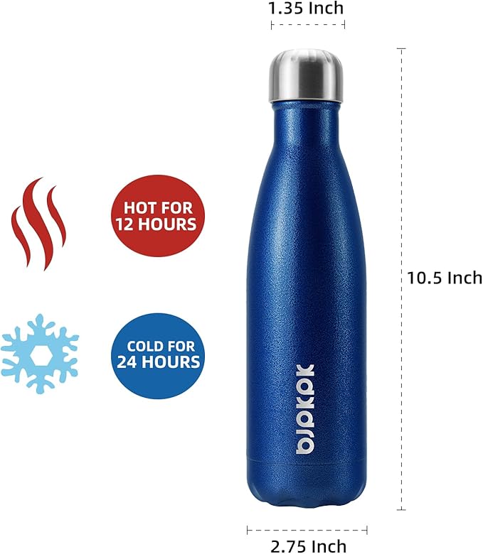 BJPKPK Insulated Water Bottles 17oz, Leak Proof Stainless Steel Water Bottle Keeps Cold for 24H and Hot for 12H, BPA Free Water Bottle,Blue