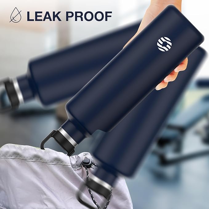 60oz Water Bottle with Carrier Bag, Large Insulated Water Bottle, Stainless Steel Water Bottles, Double Walled Insulated Thermo for Hot Drinks/Cold Drinks, Great for Gym, Hiking, Camping (Navy Blue)