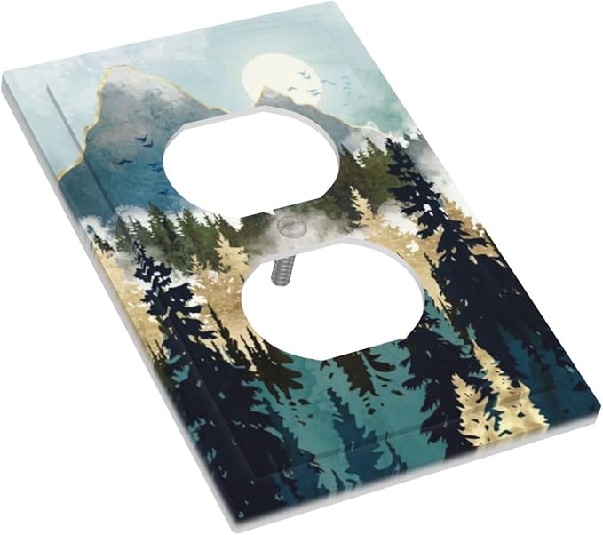 Boho Mountain Forest Abstract Sunset Sunrise Sun Single Duplex Wall Plate Covers Light Switch Cover 1 Gang Outlet Plate Decorative Switchplate Covers Electrical Faceplate for Bathroom Bedroom