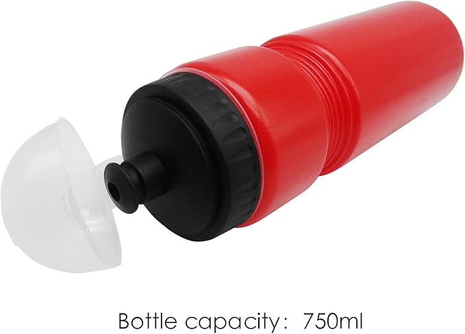 6 Pack 730ml(25oz) Sports Squeeze Plastic Water Bottle With Push Pull Cap and Anti Dust Cover - Red